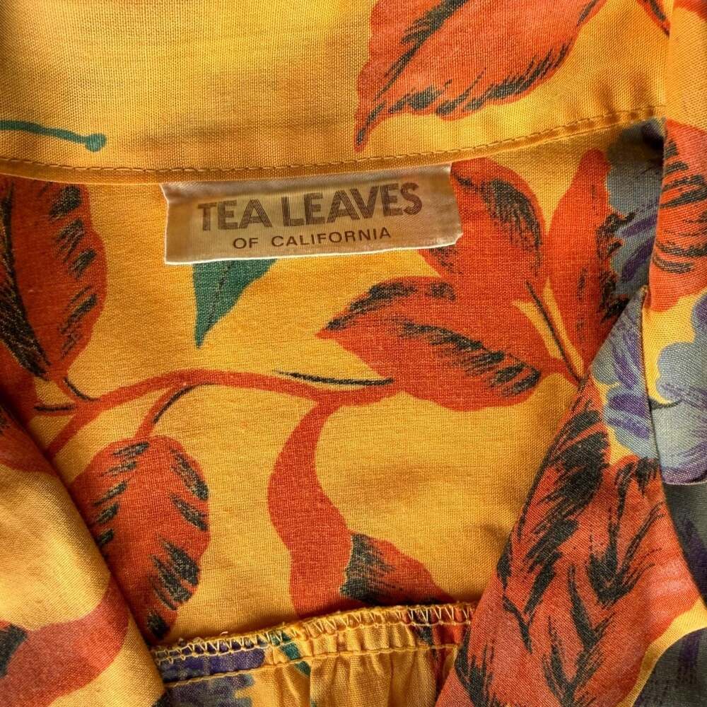 Vintage 70s Tea Leaves Of California Floral Hawaiian Blouse Shirt Boho -M View 5